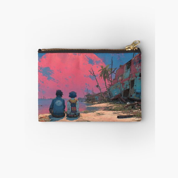 Item preview, Dystopian Beach Scene Red Sun | Retro Anime Couple Post-Apocalypse Art designed and sold by MetroEnvision.