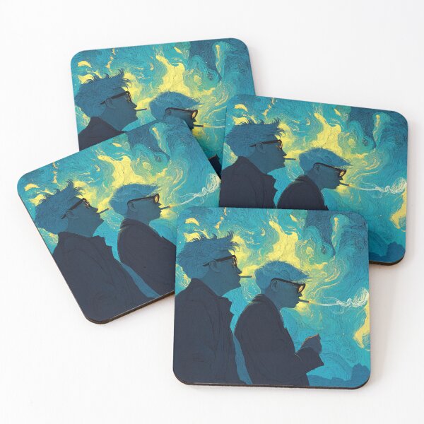 Item preview, Neo-Noir Cigarette Smoker Silhouette | Stylized Blue and Yellow Sky Art designed and sold by MetroEnvision.
