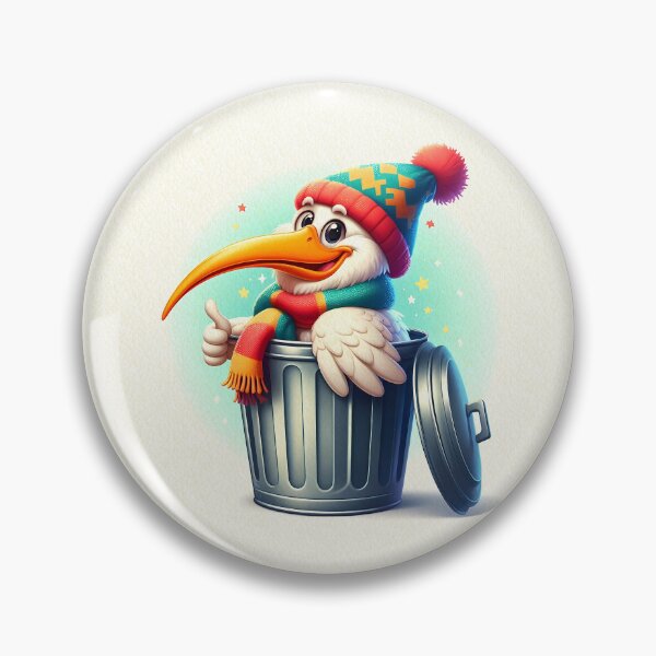 Item preview, Cheerful Ibis in a Winter Hat in a Trash Can – Humorous Illustration designed and sold by Art-Arcade6.
