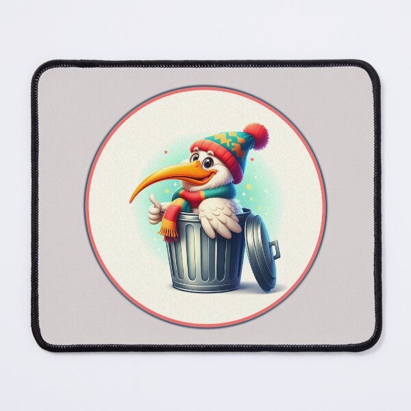 Item preview, Cheerful Ibis in a Winter Hat in a Trash Can – Humorous Illustration designed and sold by Art-Arcade6.