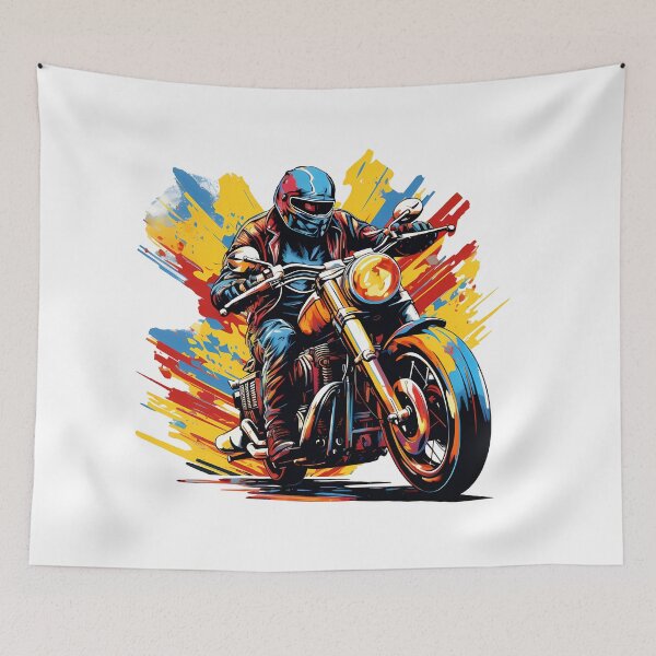 Item preview, Colorful Motorcycle Rider Artwork – Vibrant Retro Biker Illustration designed and sold by DesignArtist.ia.