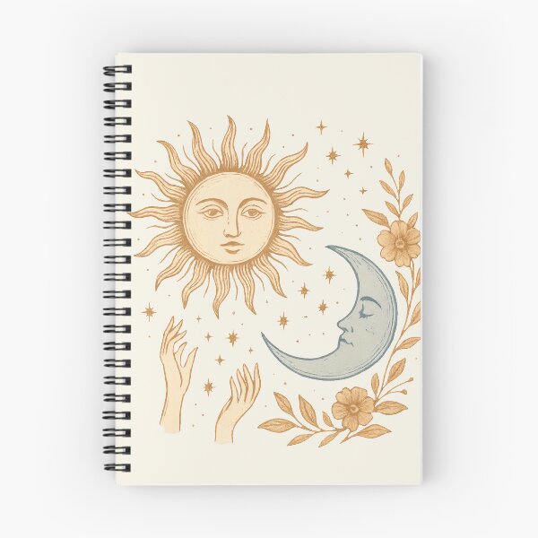 Aperçu de l'œuvre Soleil et lune célestes | Illustration cosmique bohème vintage créée et vendue par Ombrya.