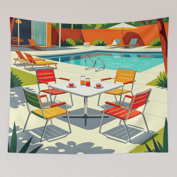 Item preview, Midcentury Poolside Scene designed and sold by Finding Fortuity.