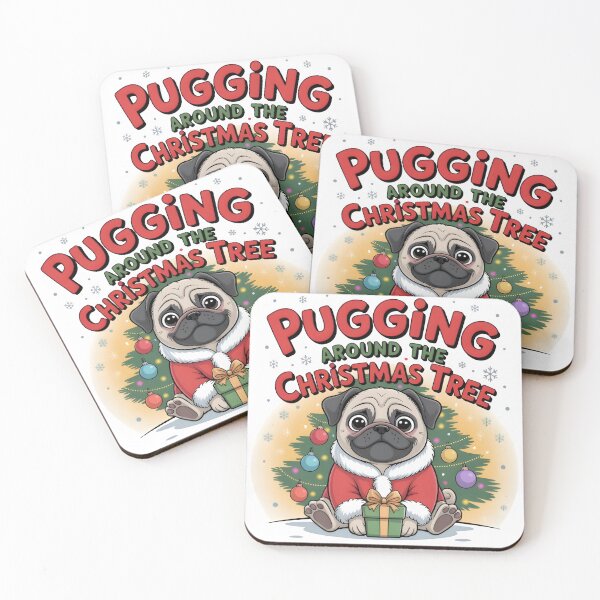 Item preview, Pugging Around the Christmas Tree – Cute Pug Holiday Design designed and sold by Style-Sense.