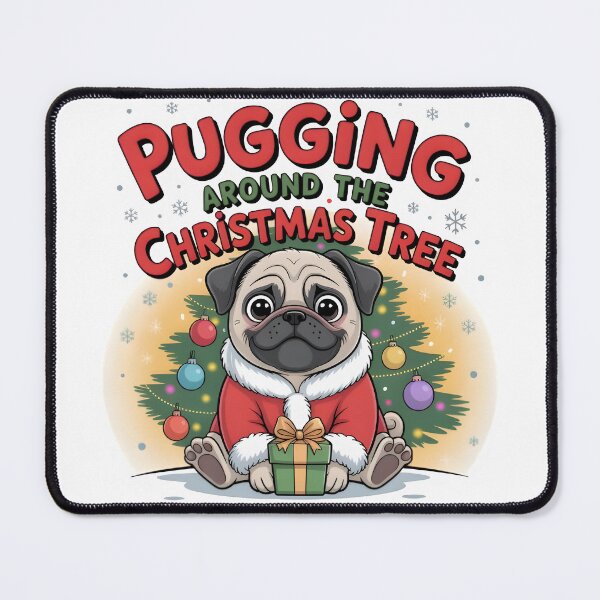 Item preview, Pugging Around the Christmas Tree – Cute Pug Holiday Design designed and sold by Style-Sense.
