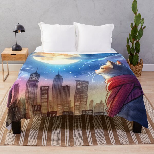 Item preview, Cat Looking At Moon Over City designed and sold by BigBlueArt.