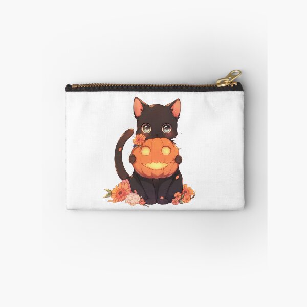 Item preview, Black cat holding a pumpkin lantern with flowers designed and sold by xiao xuans.