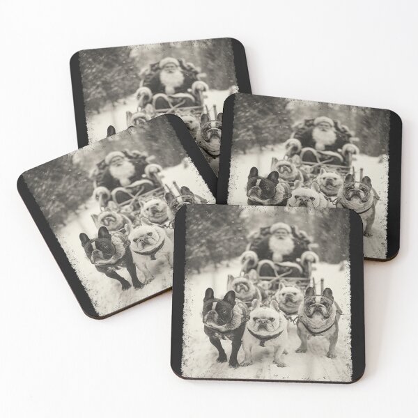 Item preview, Vintage Photo of French Bulldog Sled Dogs Pulling Santa's Sleigh designed and sold by Serene woods.