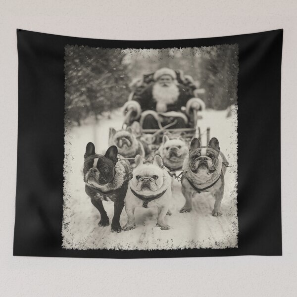 Item preview, Vintage Photo of French Bulldog Sled Dogs Pulling Santa's Sleigh designed and sold by Serene woods.