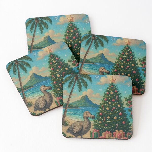 Item preview, Tropical Christmas Artwork with Dodo Bird and Tree on a Mauritius Beach – Festive Island Illustration designed and sold by darryllouis245.