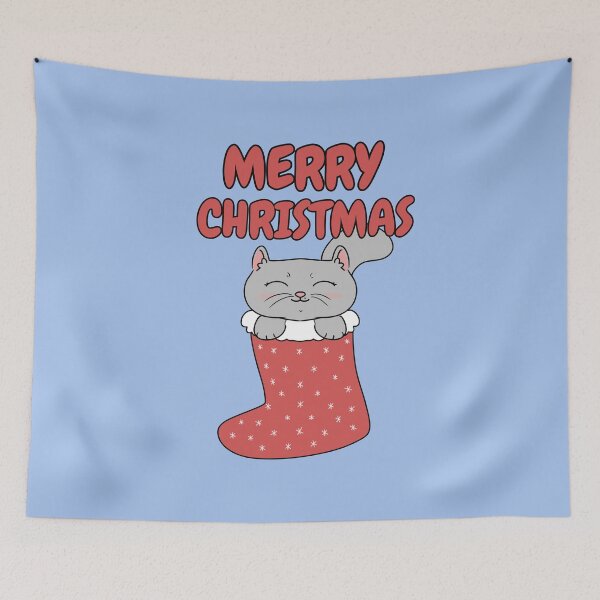Item preview, Merry Christmas Cute Cat in Christmas Stocking designed and sold by HugSomeNettles.