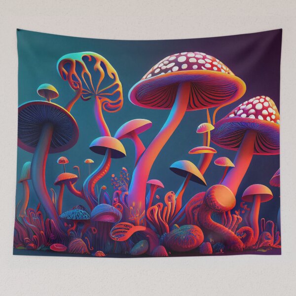 Item preview, Magic mushrooms. Psychedelic hallucination. Vibrant illustration. 60s 70s hippie colorful art designed and sold by anytka.