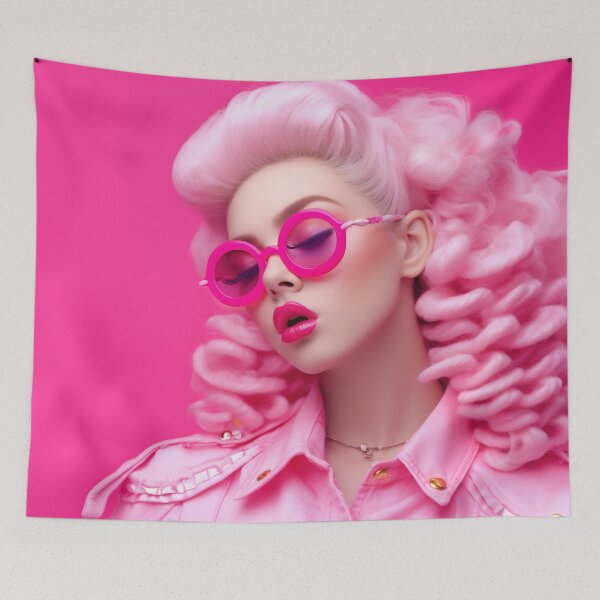 Item preview, Emotion pink wig woman. Wide open mouth. Pink lips makeup designed and sold by anytka.