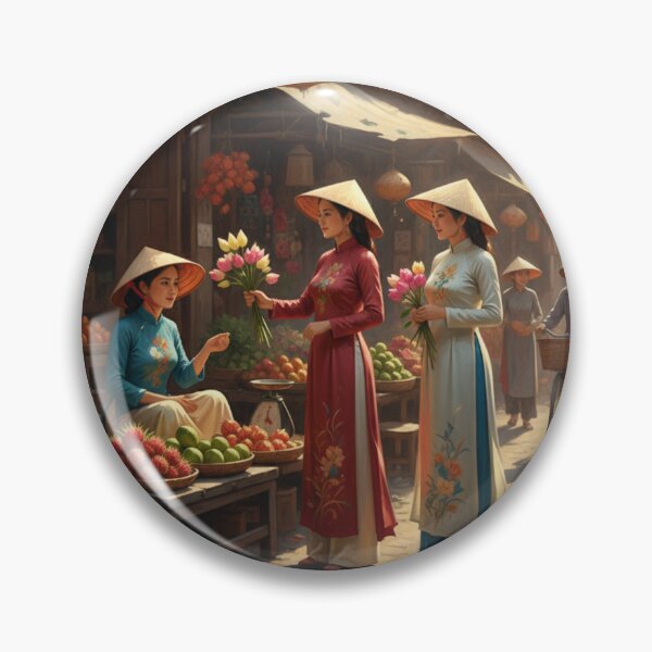 Item preview, Vietnamese Market Morning – Áo Dài & Lotus Flowers designed and sold by SaigonSoulArt91.