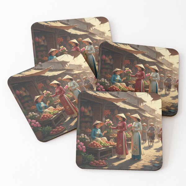 Item preview, Vietnamese Market Morning – Áo Dài & Lotus Flowers designed and sold by SaigonSoulArt91.