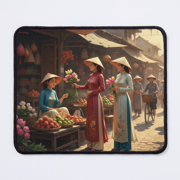 Item preview, Vietnamese Market Morning – Áo Dài & Lotus Flowers designed and sold by SaigonSoulArt91.