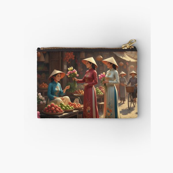 Item preview, Vietnamese Market Morning – Áo Dài & Lotus Flowers designed and sold by SaigonSoulArt91.