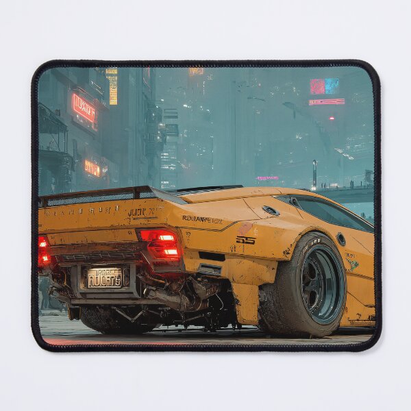 Item preview, Yellow Cyberpunk Sports Car In the Night City | Retro Sci-Fi Urban Scene designed and sold by MetroEnvision.