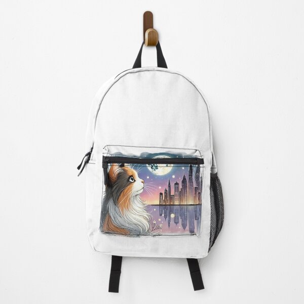 Item preview, Calico Cat Looking At Moon Cityscape Art designed and sold by BigBlueArt.