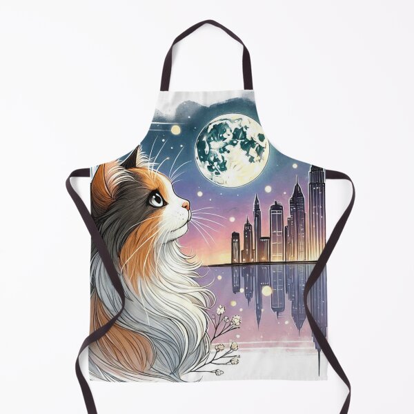 Item preview, Calico Cat Looking At Moon Cityscape Art designed and sold by BigBlueArt.