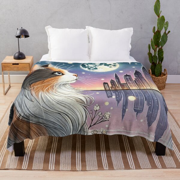Item preview, Calico Cat Looking At Moon Cityscape Art designed and sold by BigBlueArt.