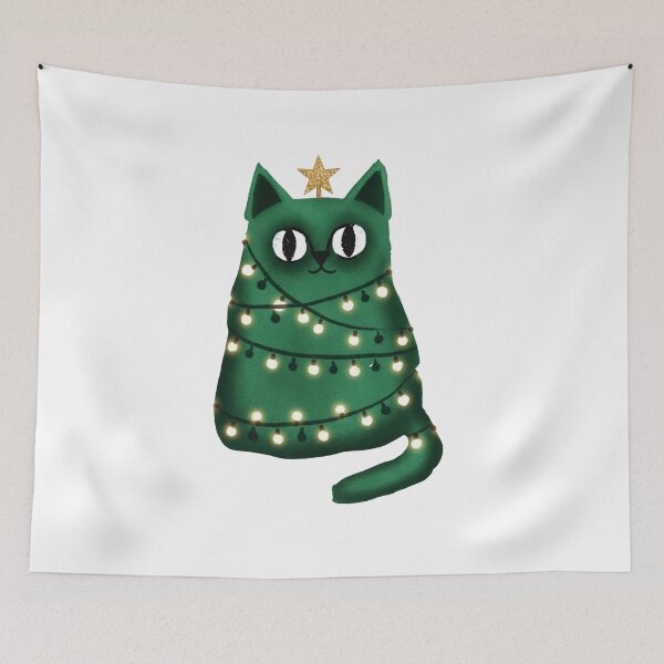 Item preview, Watercolor green Christmas cat  designed and sold by ezuldeen48.