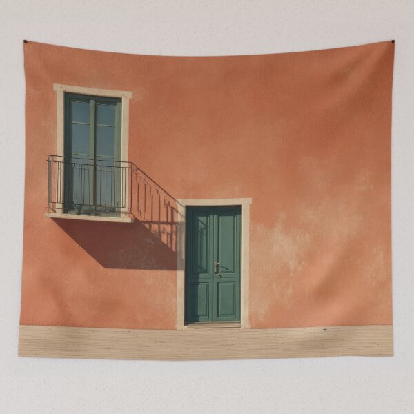 Item preview, Bright orange wall with green door designed and sold by anytka.