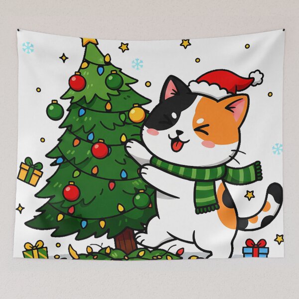 Item preview, Calico Cat in Christmas Tree – Festive Feline Chaos Design designed and sold by meesub.