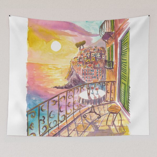 Item preview, Romantic Cinque Terre Riomaggiore Sunset Vista from Sea Balcony designed and sold by artshop77.