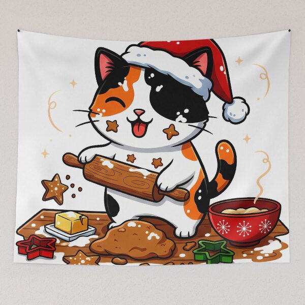 Item preview, Calico Cat Baking Cookies – Whimsical Christmas Kitchen Design designed and sold by meesub.