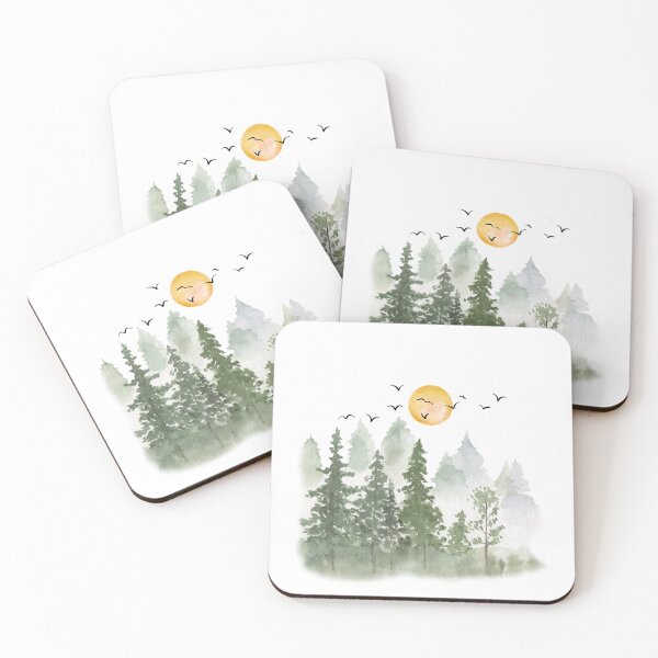 Item preview, Watercolor Forest with Golden Sun and Birds – Gentle Nature Art designed and sold by Rontesh.