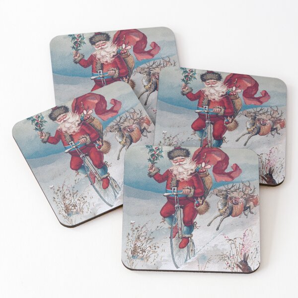 Item preview, SANTA ON A PENNY FARTHING VINTAGE ART designed and sold by MarkedArtPrints.