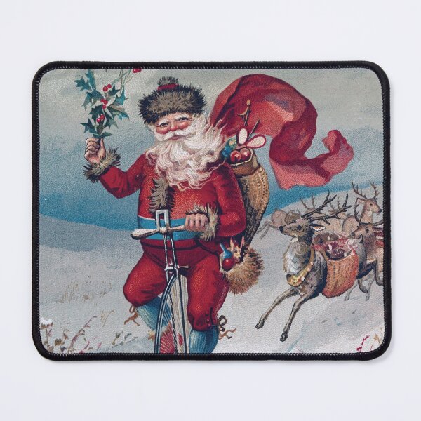 Item preview, SANTA ON A PENNY FARTHING VINTAGE ART designed and sold by MarkedArtPrints.