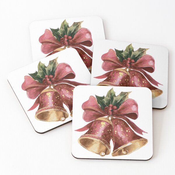 Item preview, Watercolor Christmas Jingle Bells with Red Ribbon and Holly - Traditional Holiday Decor designed and sold by Moss and Moon Studio.