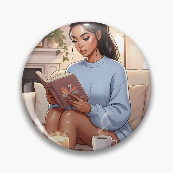 Item preview, Cozy Black Fashion Girl Reading a Book at Home designed and sold by GlamourCutieAI.