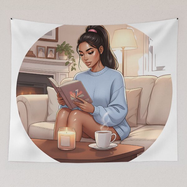 Item preview, Cozy Black Fashion Girl Reading a Book at Home designed and sold by GlamourCutieAI.