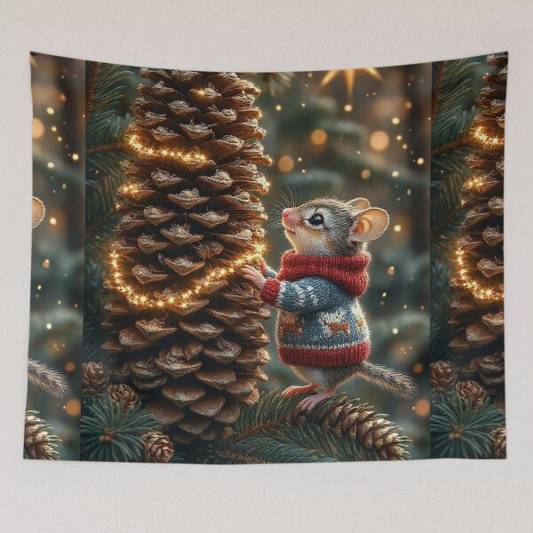 Item preview, Christmas Mouse Decorating the Pinecone Tree designed and sold by AmetistLight.