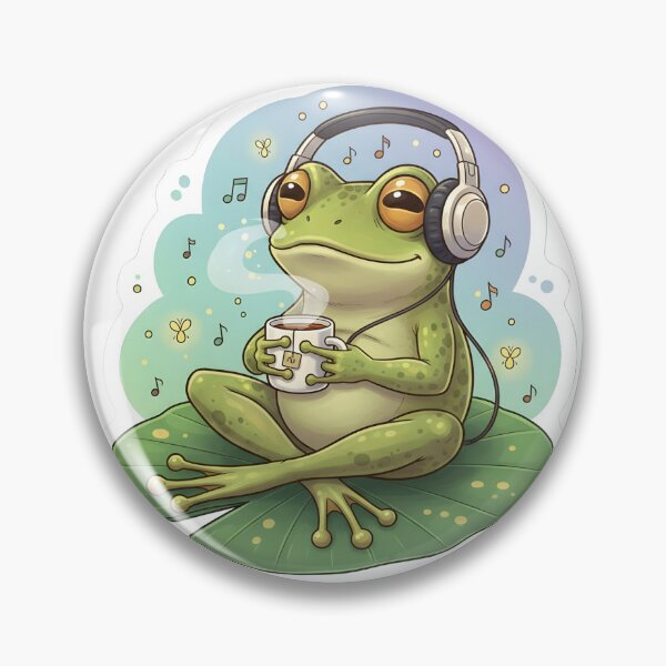 Item preview, Vintage Retro Lo-Fi Chill Frog with Headphones Listening to Music and Sipping Hot Tea | Cottagecore Aesthetic Cute Amphibian Art Sticker designed and sold by SergioMiklos.