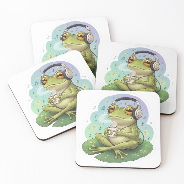 Item preview, Vintage Retro Lo-Fi Chill Frog with Headphones Listening to Music and Sipping Hot Tea | Cottagecore Aesthetic Cute Amphibian Art Sticker designed and sold by SergioMiklos.