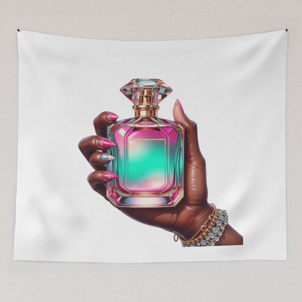 Item preview, Crystal Glam Perfume Bottle Held by Melanin Hand – Pink & Teal Luxury Beauty Art designed and sold by Lulunza.