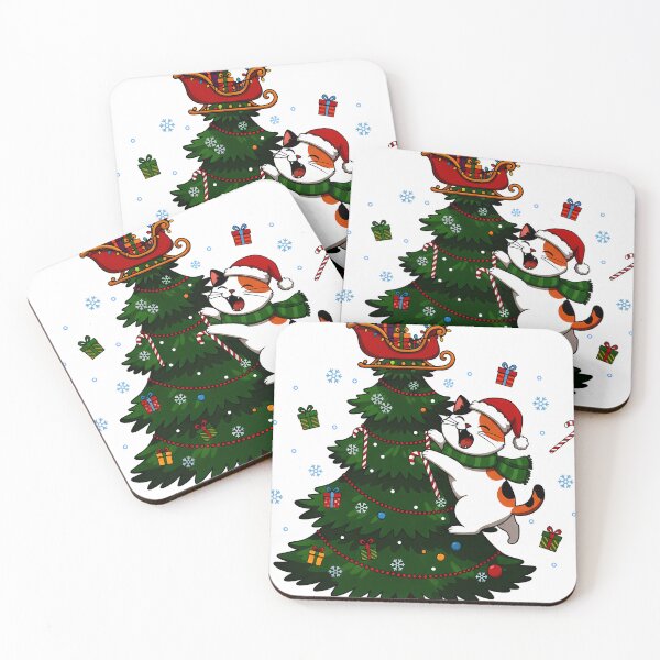 Item preview, Calico Cat Climbing Christmas Tree – Whimsical Holiday Mischief Design designed and sold by meesub.