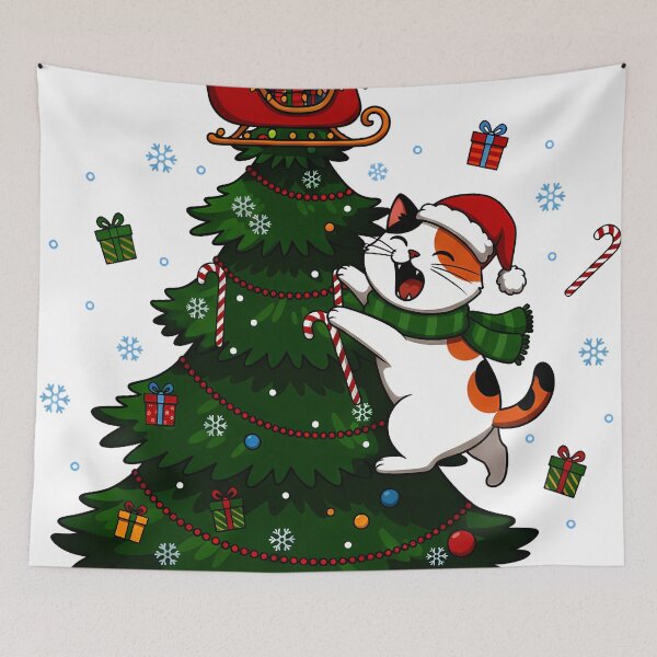Item preview, Calico Cat Climbing Christmas Tree – Whimsical Holiday Mischief Design designed and sold by meesub.