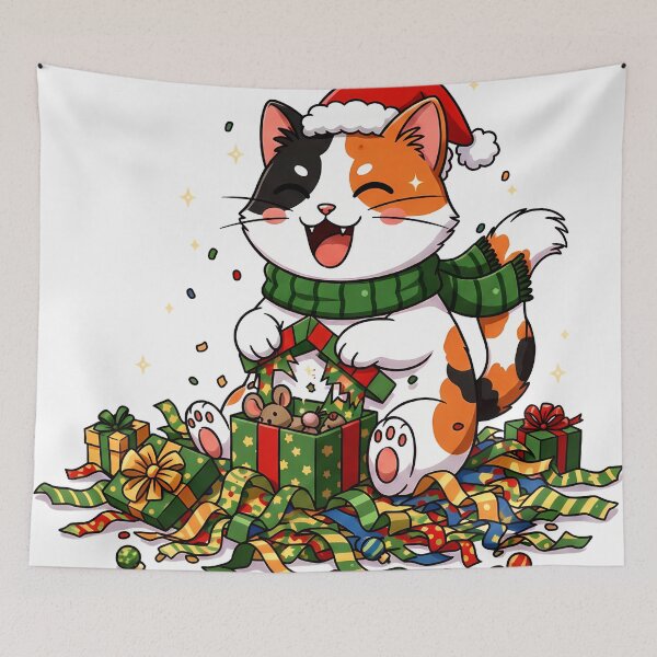 Item preview, Calico Cat Opening Gift – Toy Mouse Christmas Surprise Design designed and sold by meesub.