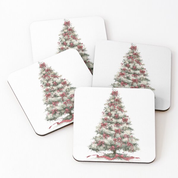 Item preview, Frosted Christmas Tree Watercolor - Snowy White Branches with Red Bows designed and sold by Moss and Moon Studio.