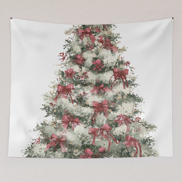 Item preview, Frosted Christmas Tree Watercolor - Snowy White Branches with Red Bows designed and sold by Moss and Moon Studio.