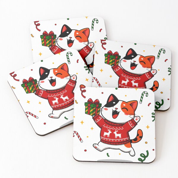 Item preview, Calico Cat Jumping with Gift – Festive Christmas Sweater Celebration Design designed and sold by meesub.