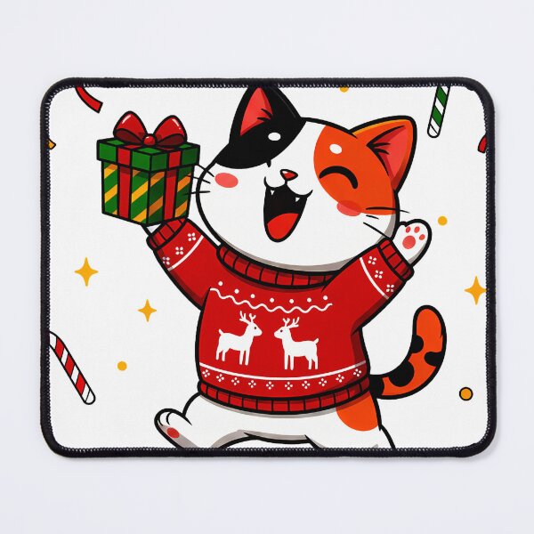 Item preview, Calico Cat Jumping with Gift – Festive Christmas Sweater Celebration Design designed and sold by meesub.