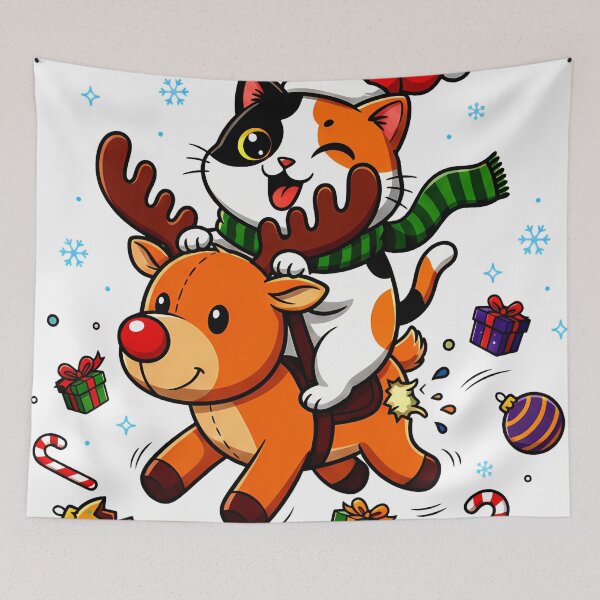 Item preview, Calico Cat Riding Reindeer – Whimsical Christmas Adventure Design designed and sold by meesub.