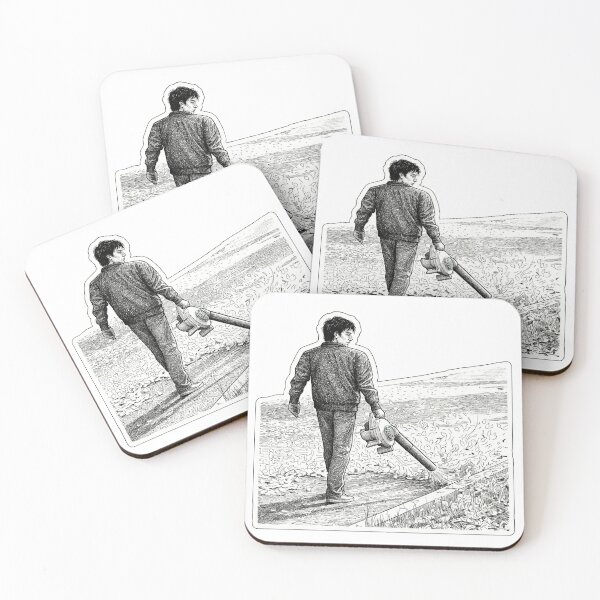 Item preview, Man Using Leafblower to Blow Leaves Down the Street designed and sold by Naux | Design & Illustration.