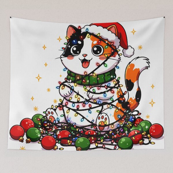 Item preview, Calico Cat in Christmas Lights – Whimsical Holiday Mischief Design designed and sold by meesub.